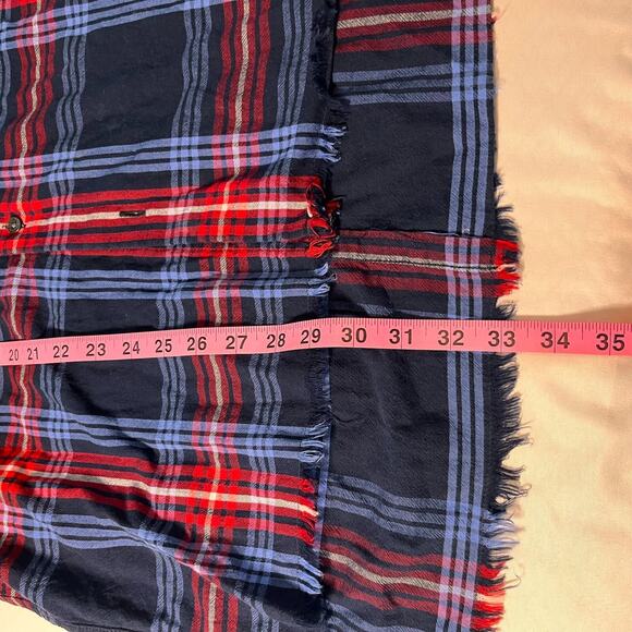 True Religion Shirt Men's M Button Down Raw Edge Slouch Red Blue Plaid Patriotic - Picture 8 of 11